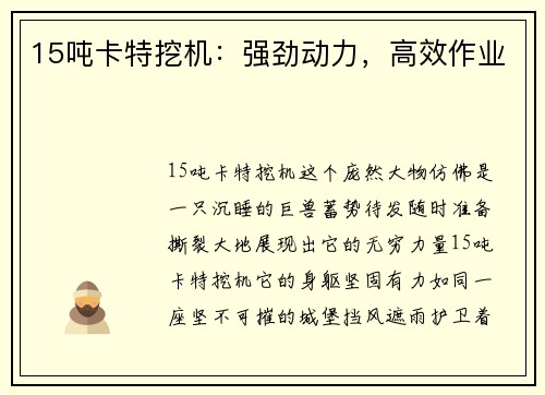 15吨卡特挖机：强劲动力，高效作业