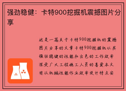 强劲稳健：卡特900挖掘机震撼图片分享