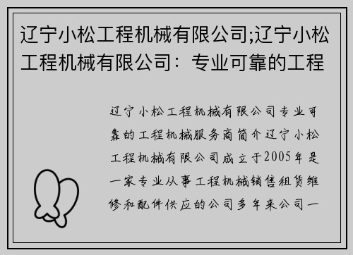辽宁小松工程机械有限公司;辽宁小松工程机械有限公司：专业可靠的工程机械服务商
